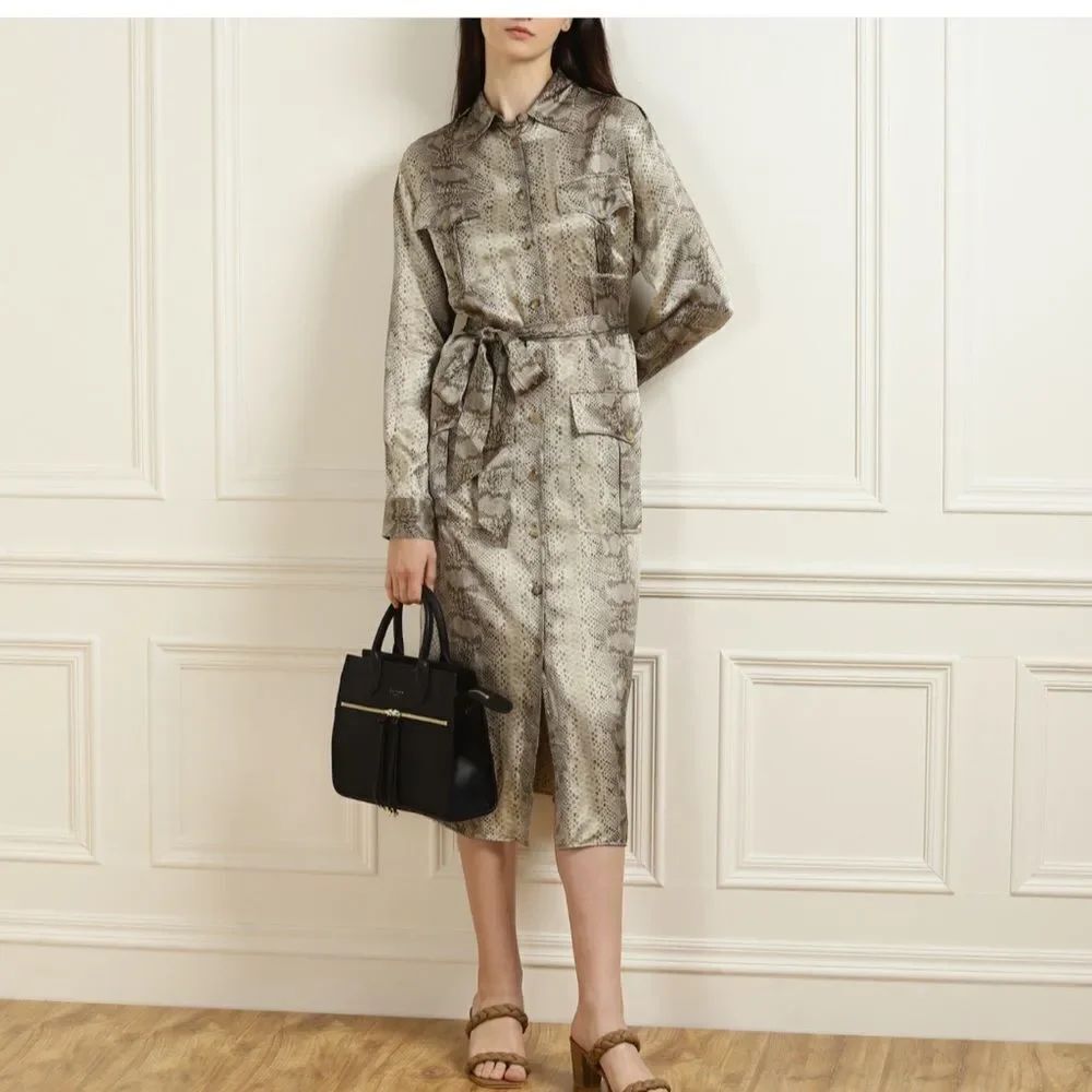 Ralph Lauren purple label 100% silkSnakeskin-Print Shirt Dress, US10